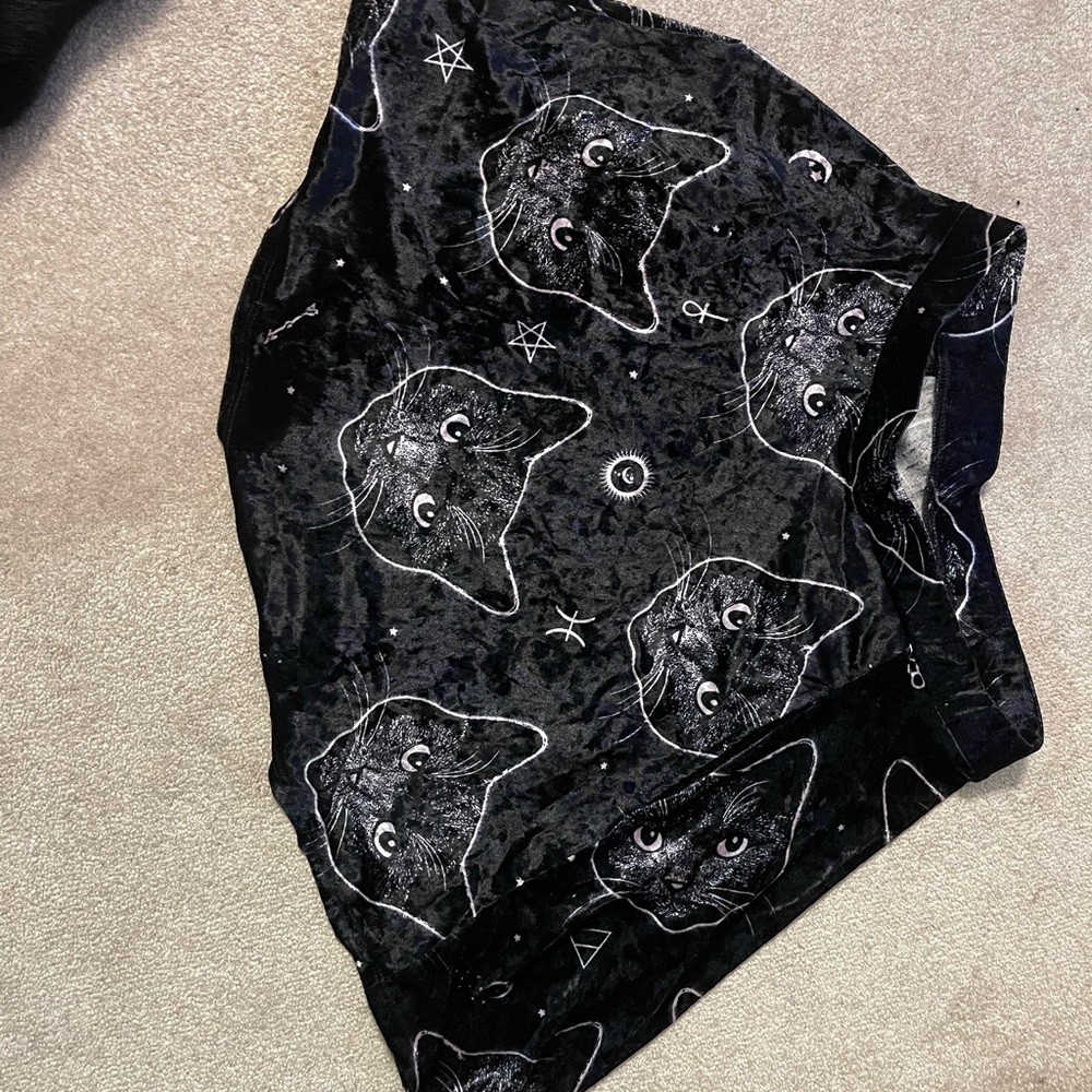 Midnight Hour Black Velvet Skirt with Cat Design size M